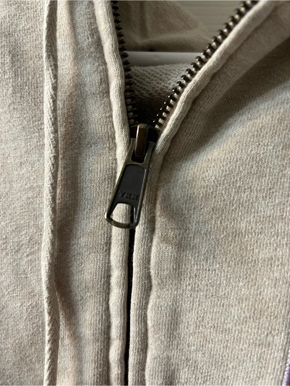 GAP Girls Large Light Beige Zip-Up Hoodie with Purple Logo